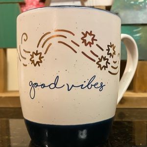 Good Vibes Coffee Mug,Stay Wild Moon Child. Gold stars&waves, EUC, white &blue
